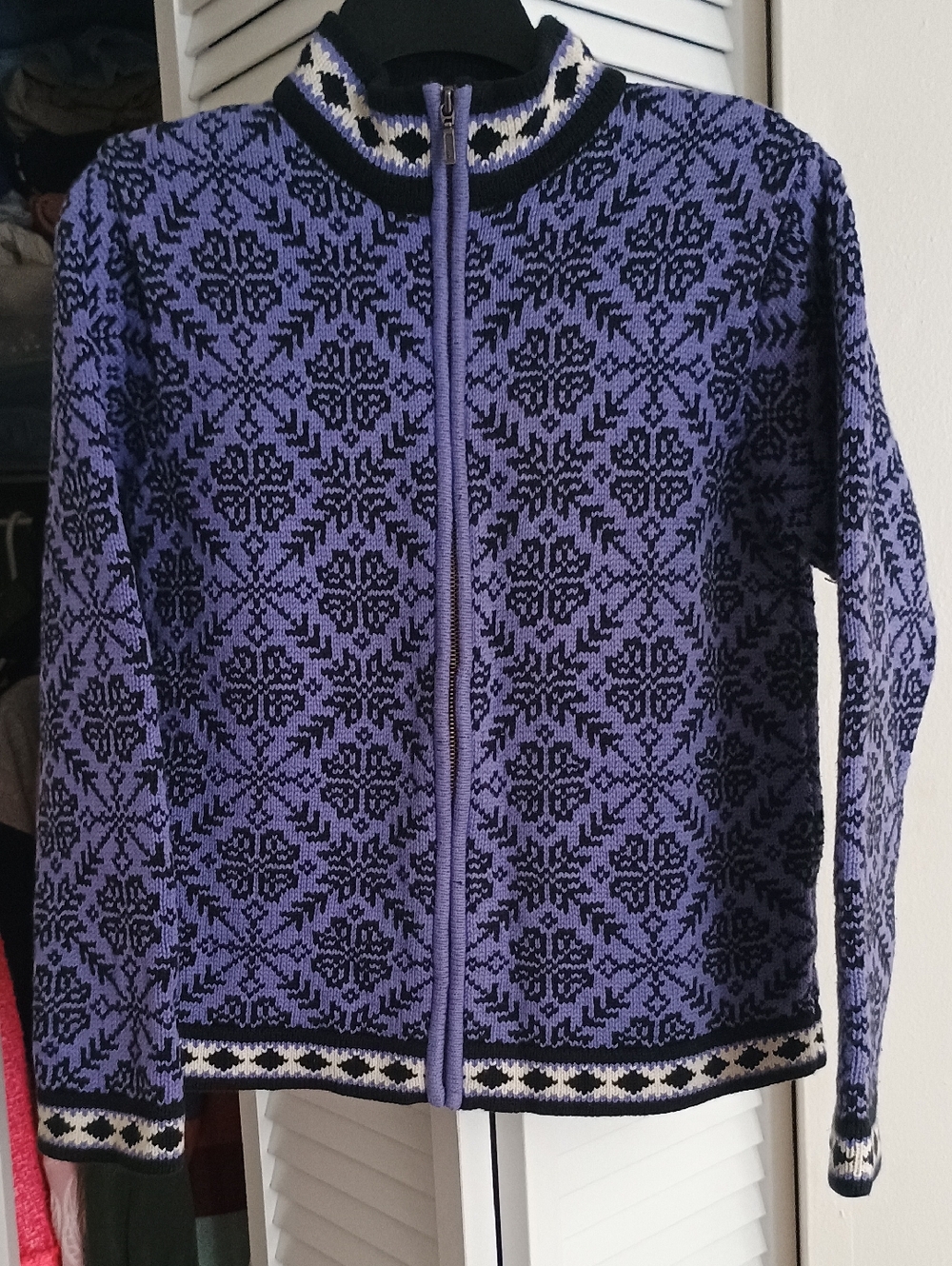 L.L. Bean Purple and Black Knit Zip Cardigan
